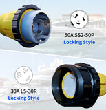 Sports 1.5FT Shore Power Adapter Cord Household 50A SS2-50P Male to 30A L5-30R Female.