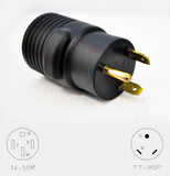 NEMA TT-30P to NEMA 14-50R RV power adapter.