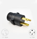 NEMA 14-50P to NEMA TT-30R RV power adapter.