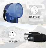 1.5FT RV 15A to 30A Pig-tail Power Adapter Cord 5-15P Male to TT-30R Female.