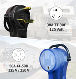 1.5FT RV 30A to 50A Pig-tail Power Adapter Cord TT-30P Male Plug to 14-50R Female.