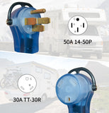 1.5FT RV 50A to 30A Pig-tail Power Adapter Cord 14-50P Male Plug to TT-30R Female.