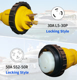 1.5FT Shore Power Adapter Cord RV 30A L5-30P Male to Marine 50A SS2-50R Female.