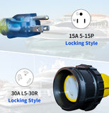 1.5FT Shore Power Adapter Cord Household 15A 5-15P Male to 30A L5-30R Female