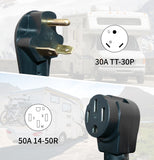 1.5FT RV 30A to 50A Pig-tail Power Adapter Cord TT-30 Male Plug to 14-50R Female.